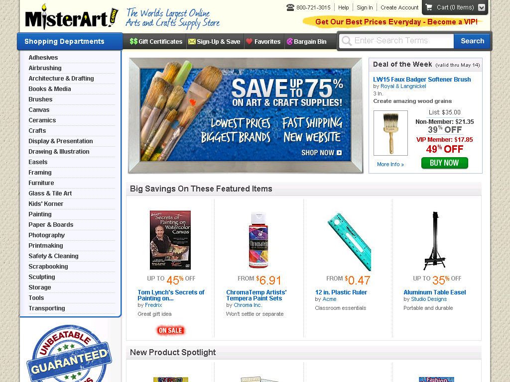 Early MisterArt.com e-commerce homepage